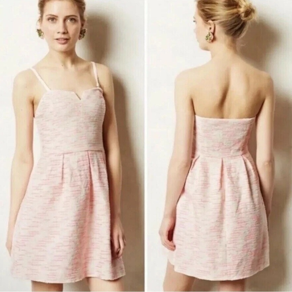 Moulinette Soeurs Anthropologie Pink White Tweed Dress Size 4